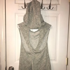 Gray cris cross back tank with hood.